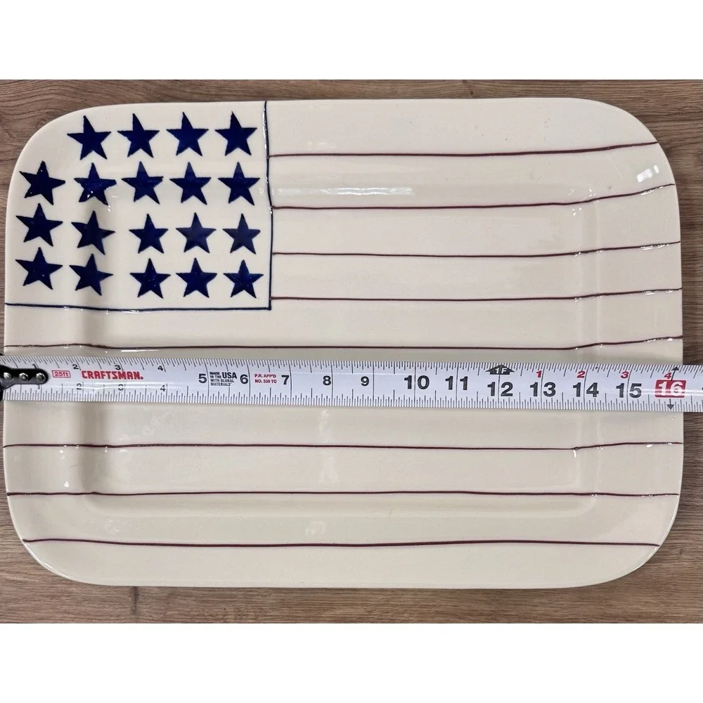 Hartstone Flag Plate Large White Stoneware Rectangular Patriotic Platter USA
